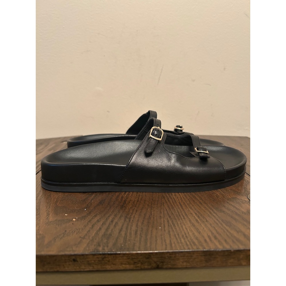 Women's J Crew Size 9.5 Colbie Buckle Sandals Black Leather